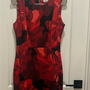 Calvin Klein Red and Black Floral Midi Dress